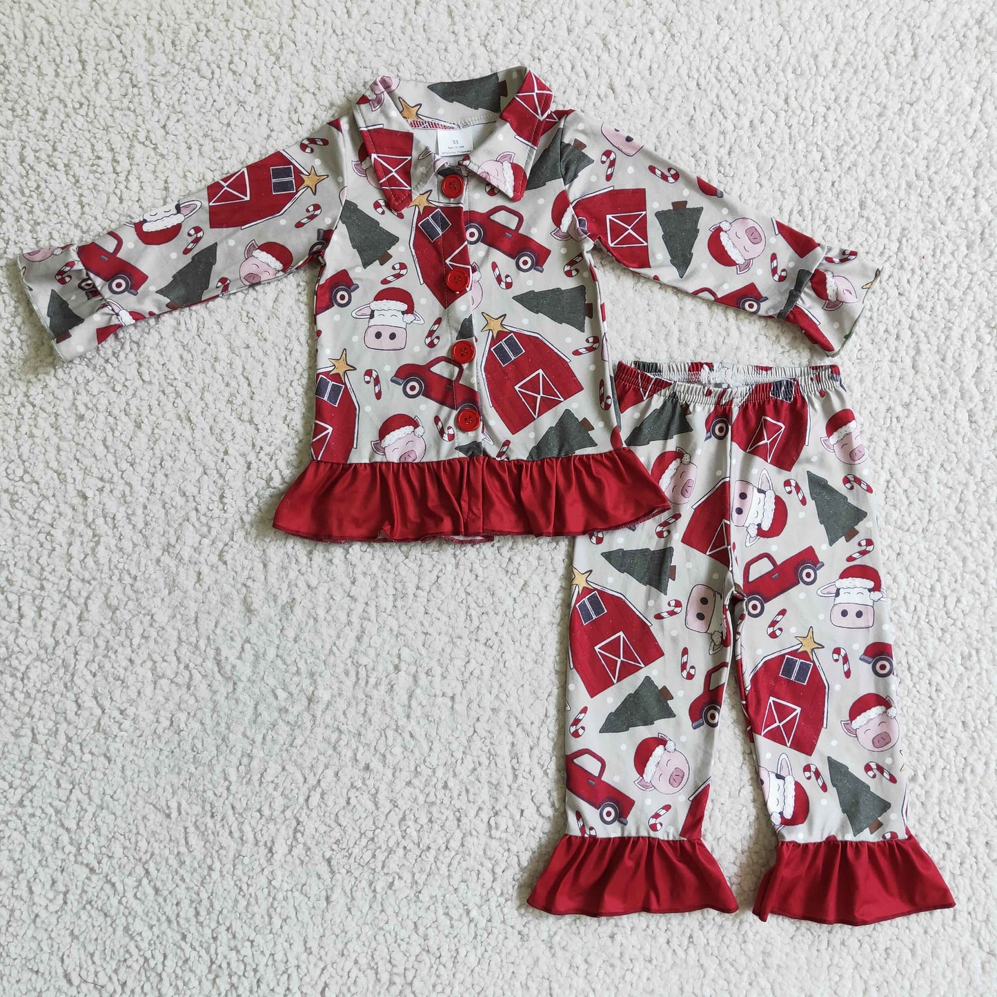 GLP0349  christmas cow farm long sleeve GIRL outfit pajamas RTS 20230622