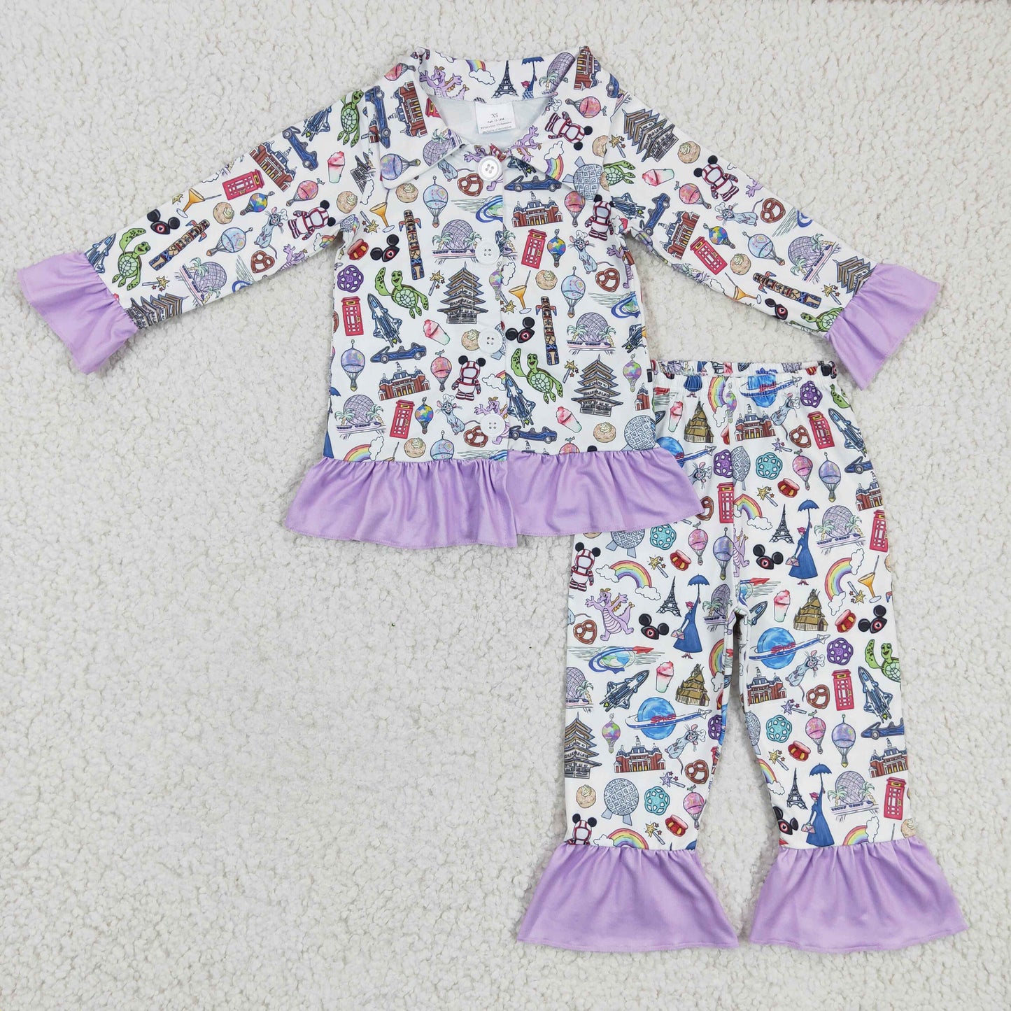 1121 cartoon purple mouse rainbow girl outfit pajamas sleep clothes GLP0357 RTS