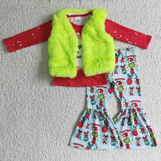 GLP0370 long sleeve christmas 3pcs vest fur girl outfit