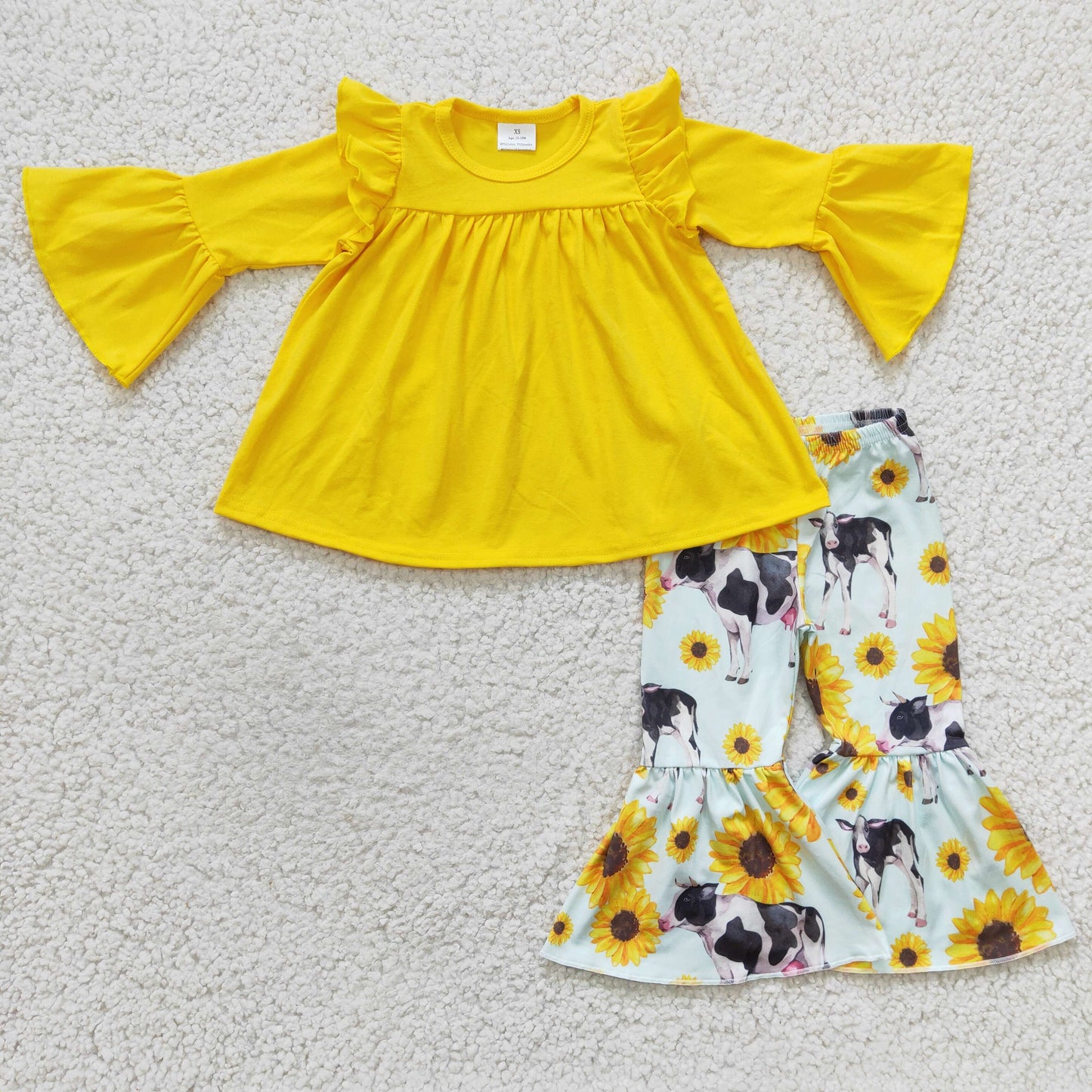 promotion RTS GLP0374 long sleeve yellow sunflower girl outfit 1219