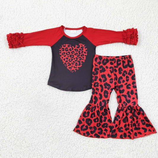 GLP0390  Valentine love leopard long sleeve  girl outfit 1223 RTS