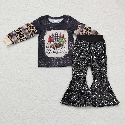 GLP0398 merry leopard long sleeve sequin girl OUTFIT 1126 RTS