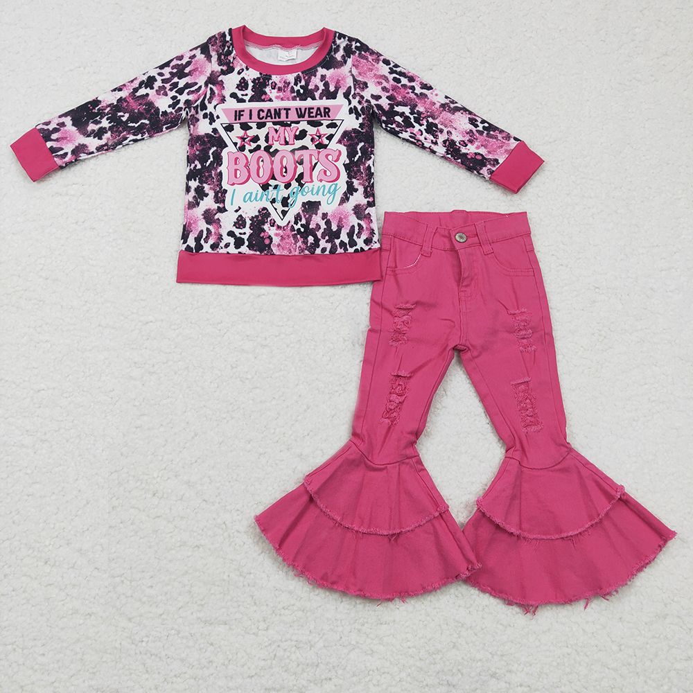 GLP0403 boots western pink cow long sleeve sweater denim jeans girl outfit 1128 RTS