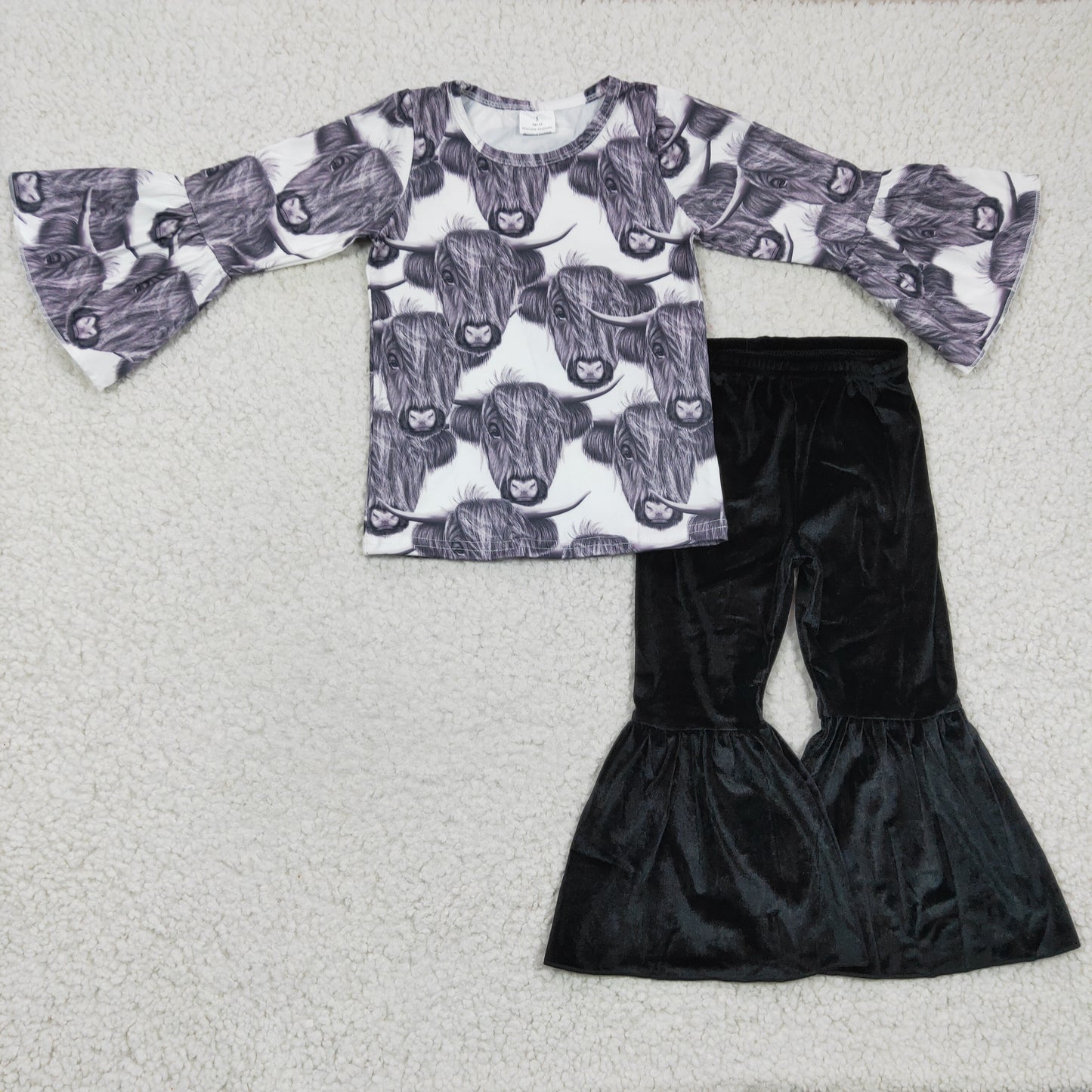 组合GLP0422 cow velvet long sleeve bell bottom pants girl outfit 20230118 RTS