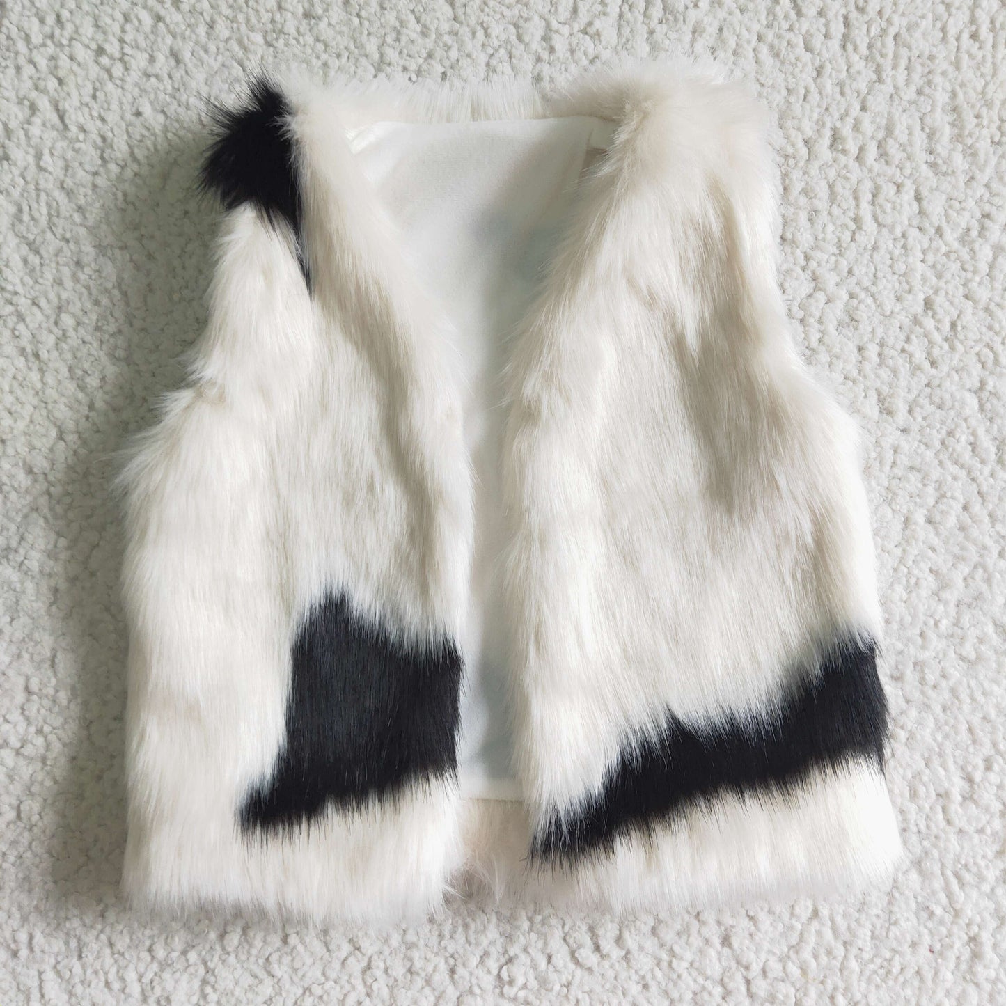 Black white cow man-made fur plush vest 0615 RTS