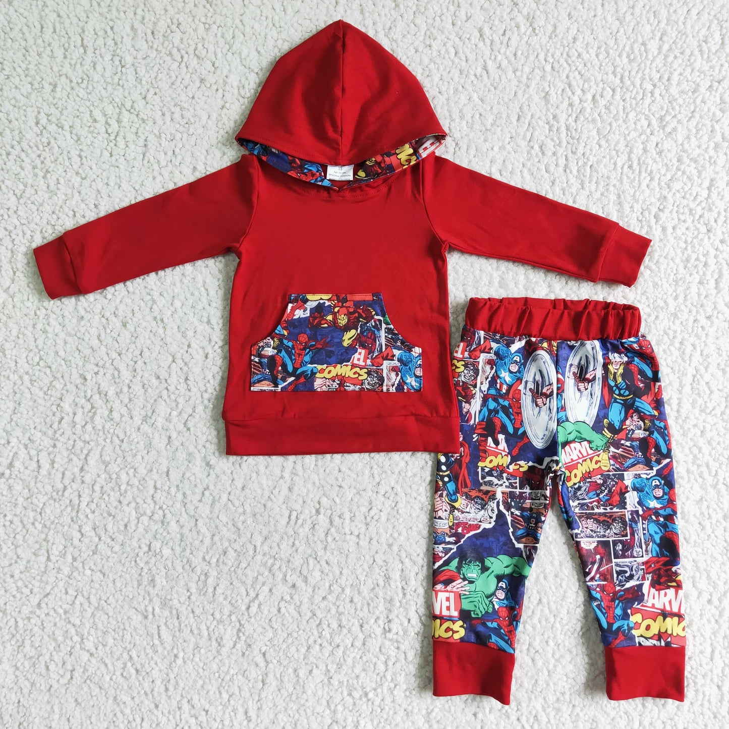 Red cartoon print Spider pocket Hoodies outfit 0614 RTS