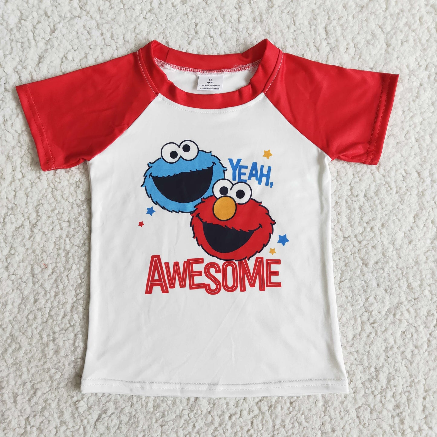 sesame street awesome letters cartoon red raglan boy short sleeve top Jan 0106