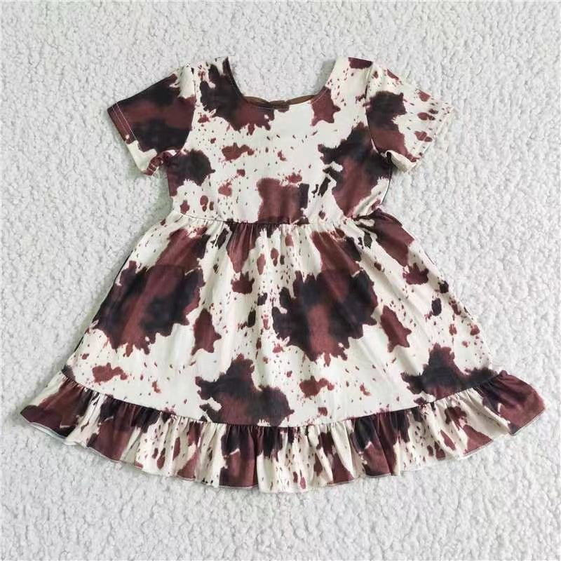 promotion price GSD0032 cow print bowes short sleeve girl dress 20230111 RTS