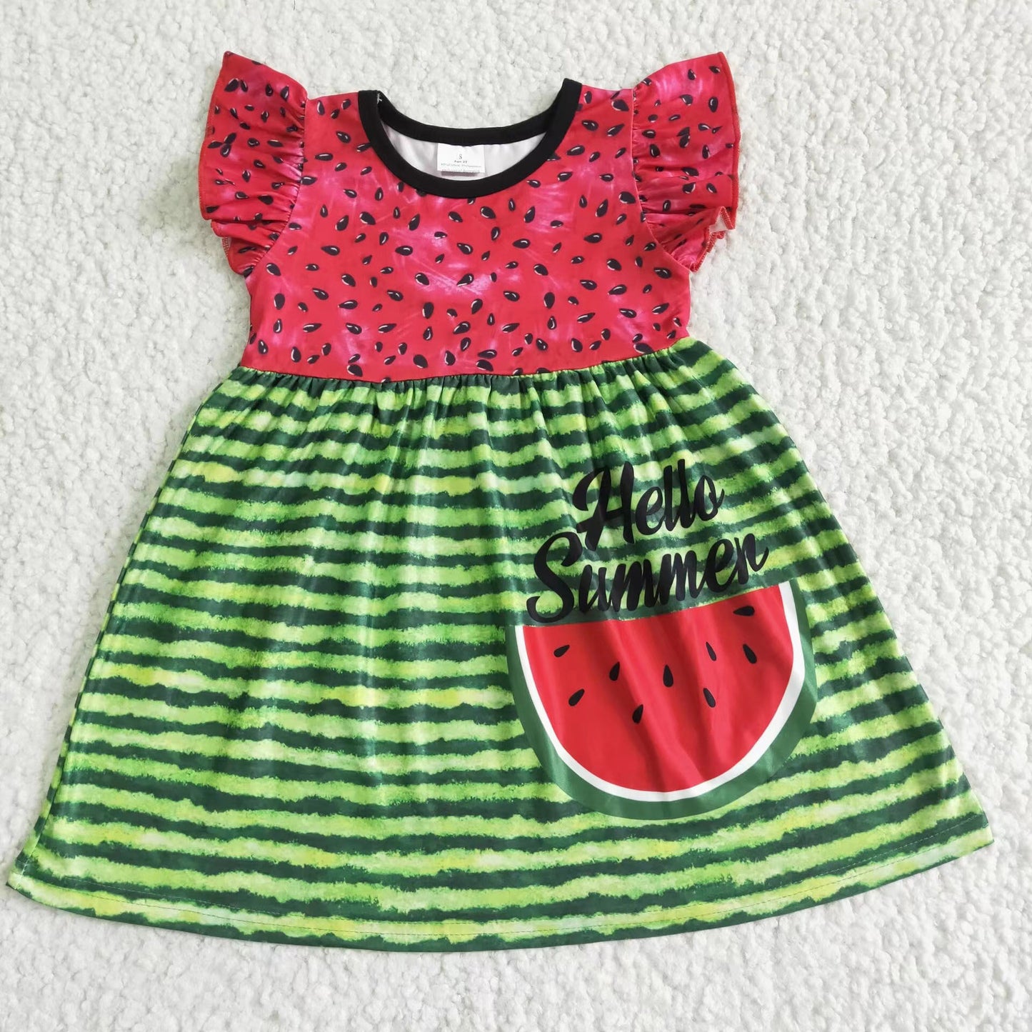 PROMOTION vGSD0034 hello summer watermelon red green stripes short sleeve dress 20230412 RTS