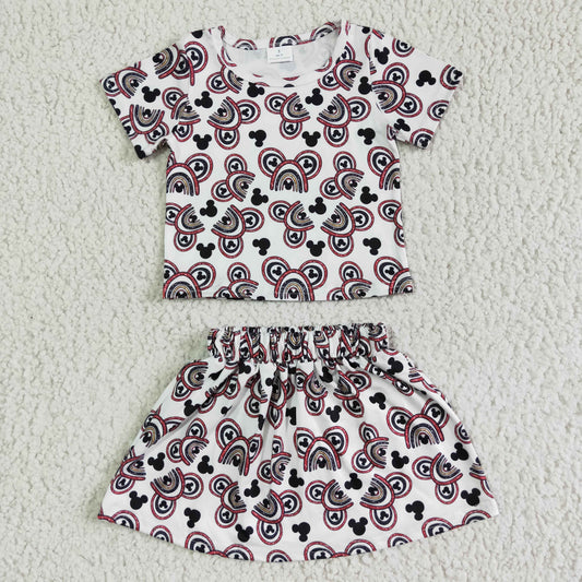 promotion price GSD0091 RTS cartoon mouse white pink bow skirt red white short sleeve girl outfits 0601