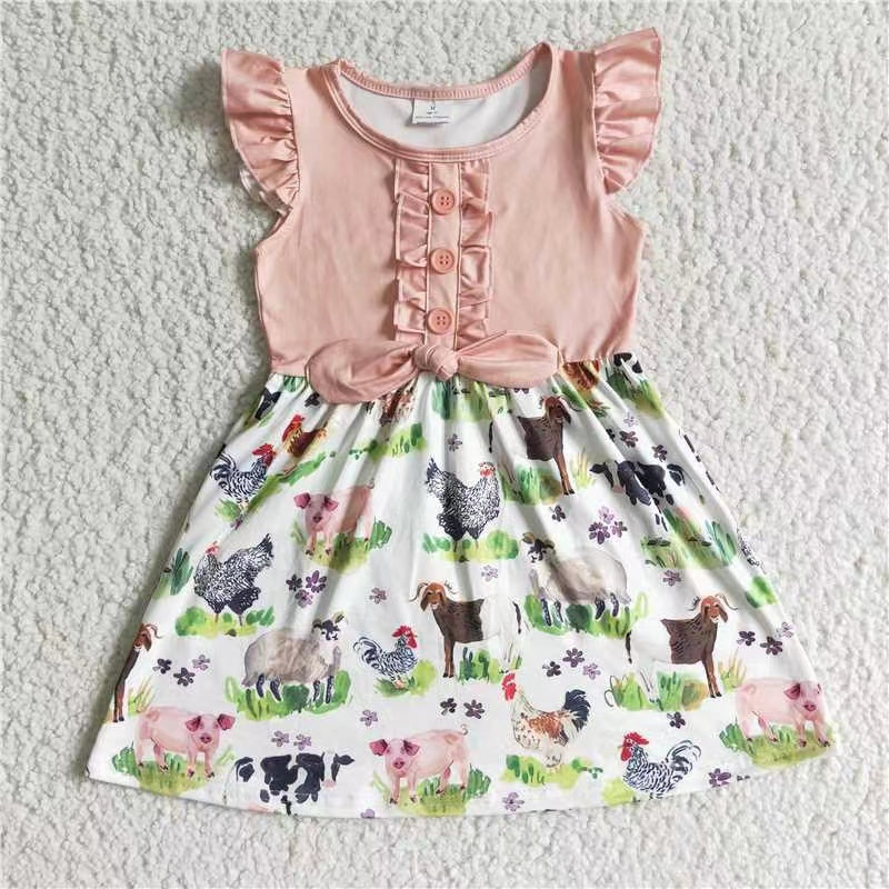 GSD0097 RTS pink puffy bow farm cow chicken animal girl dress clothes horse promotion