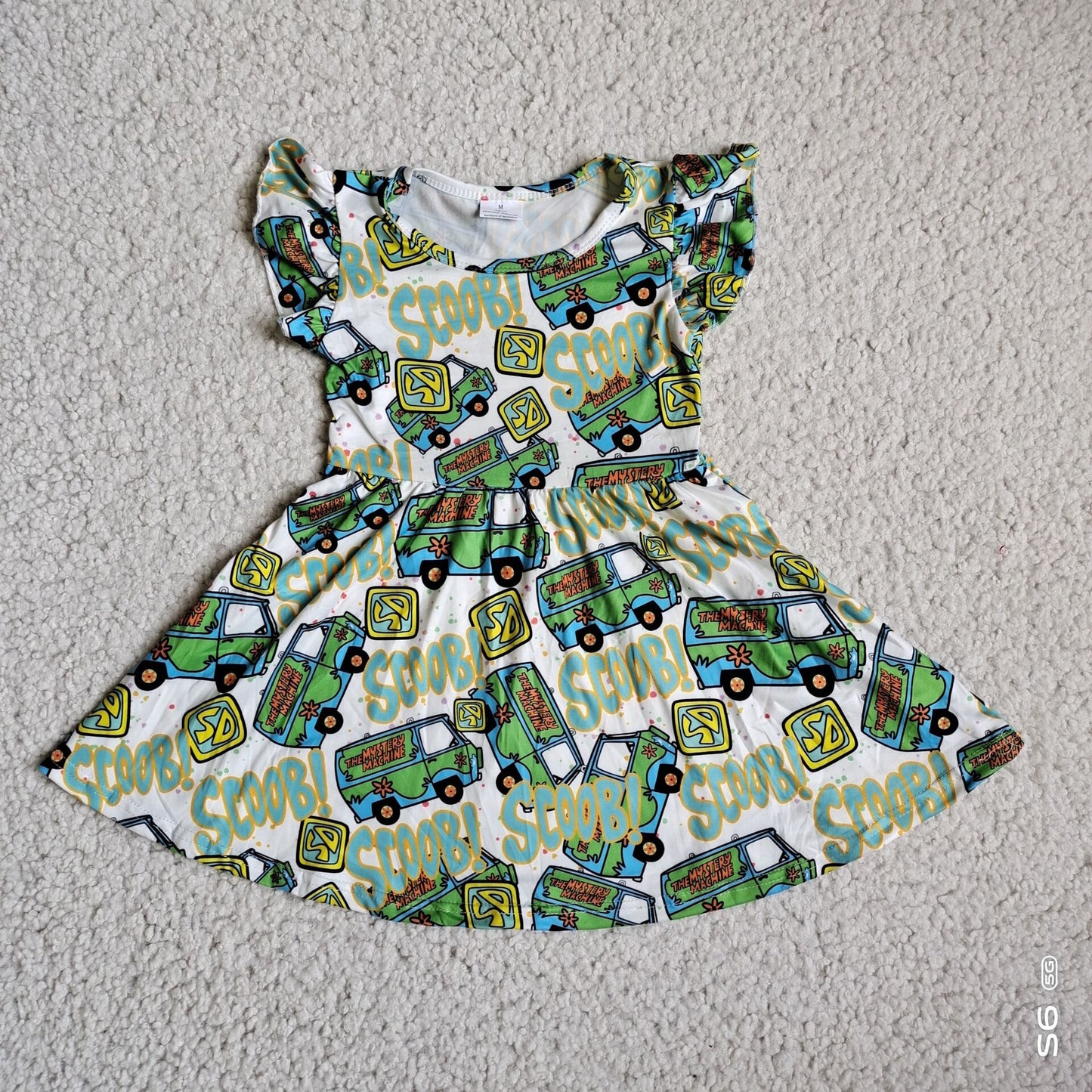 RTS 0824 green bus dog puffy SHORT sleeve girl dress