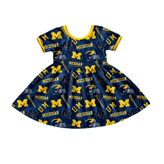 preorder football team UM short sleeve  girl dress 0614