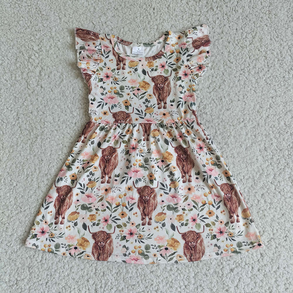 promotion GSD0158 short sleeve cow flower girl dress RTS