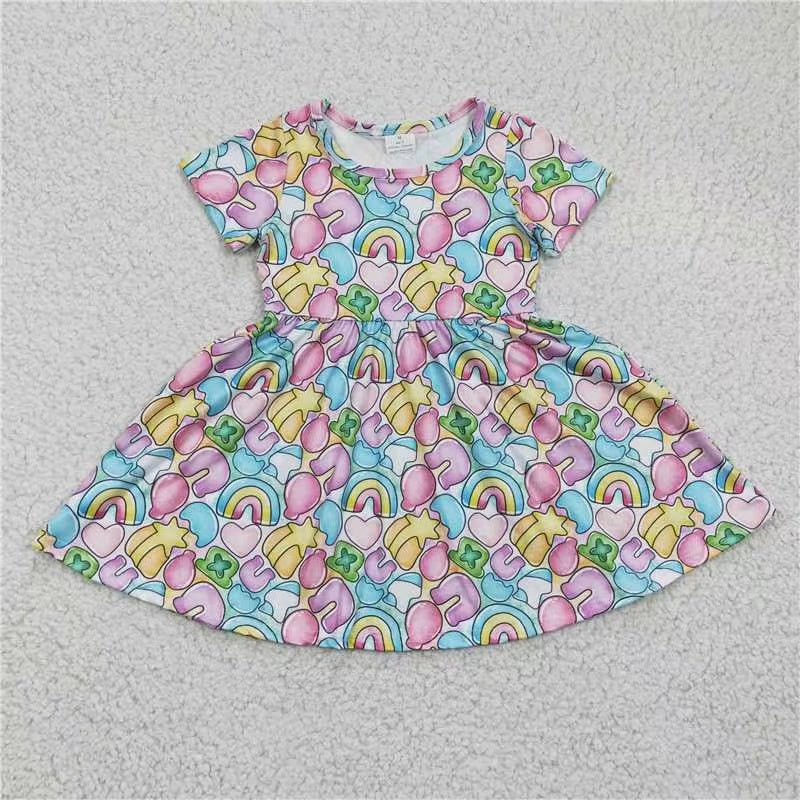 GSD0171 RTS ST. Patrick lucky short sleeve rainbow girl dress 20230220