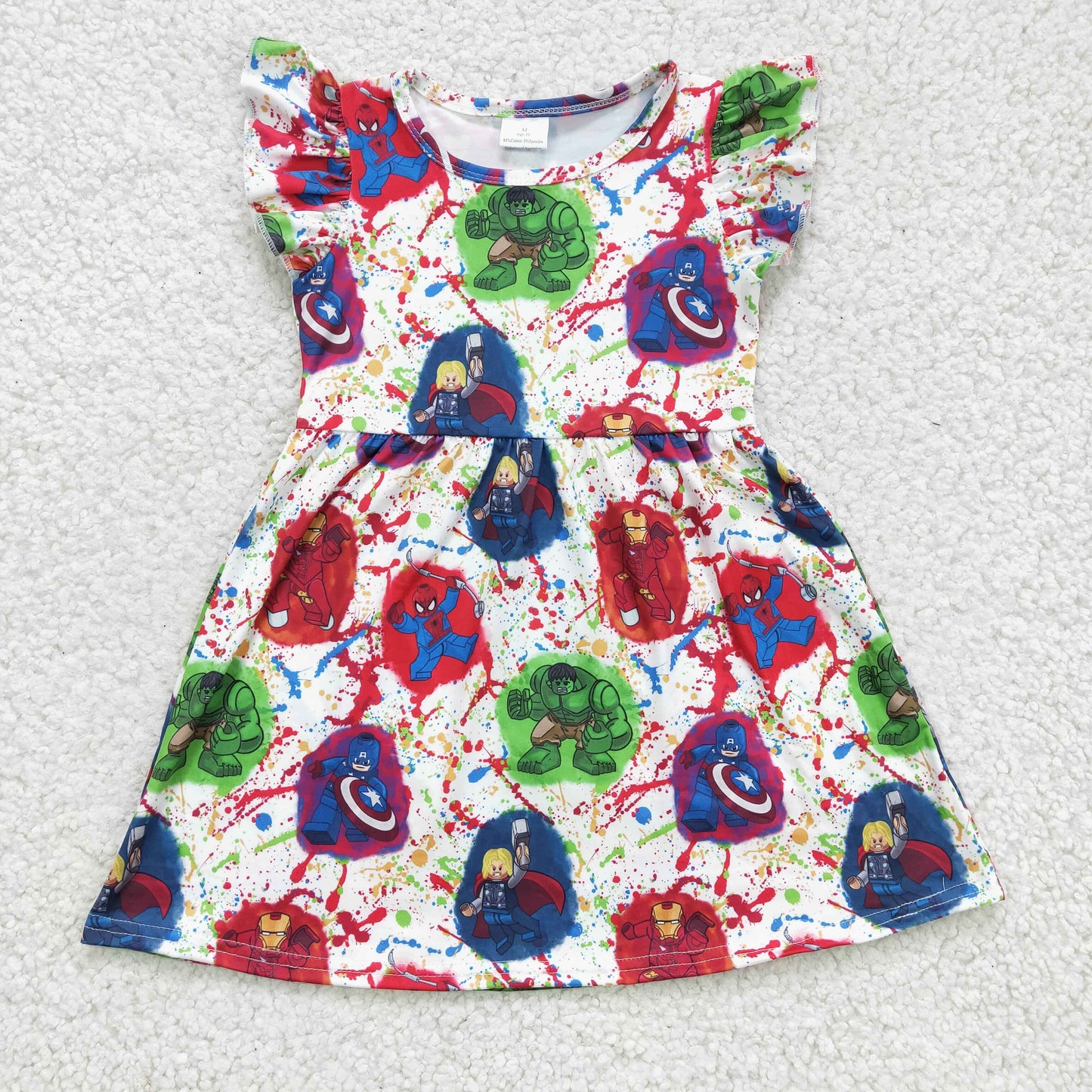 GSD0172 RTS short sleeve cartoon mar vel girl dress 20230304