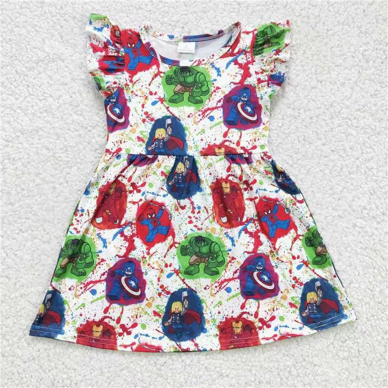 GSD0172 RTS short sleeve cartoon mar vel girl dress 20230304