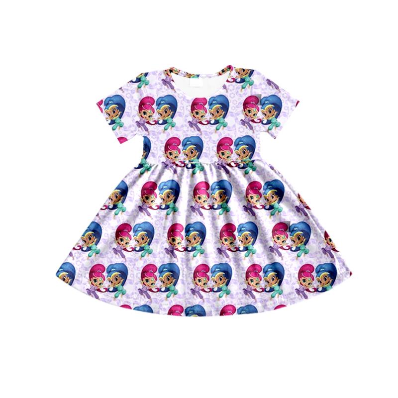 GSD0187 preorder cartoon mermaid short sleeve girl dress 1123