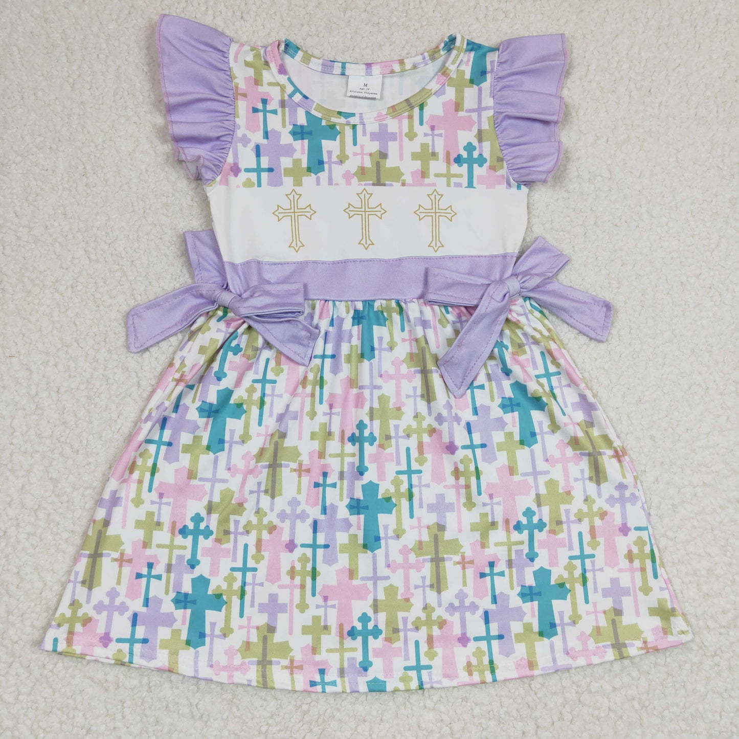 GSD0190 RTS Easter purple bow short sleeve girl dress 20230220