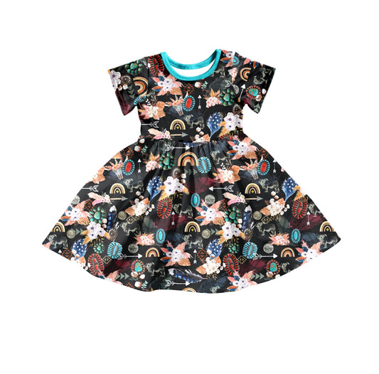 GSD0192 preorder cow flower gem short sleeve girl dress 1123