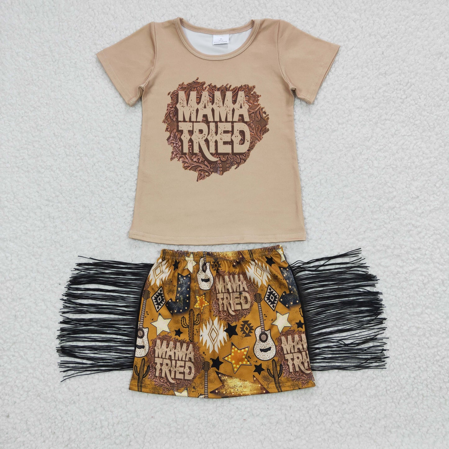 promotion RTS GSD0286  western mama tried tassel skirt short sleeve girl summer outfit 20230227