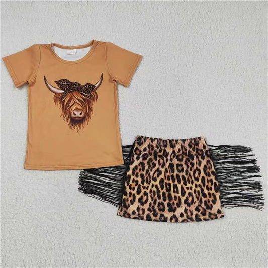 GSD0301  western cow tassel skirt short sleeve girl summer outfit 20230328 RTS