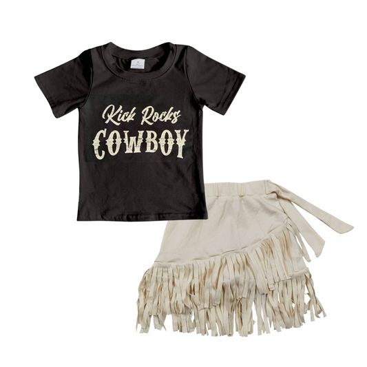 组合GSD0304  western cow tassel skirt short sleeve  girl summer outfit 20230504 RTS