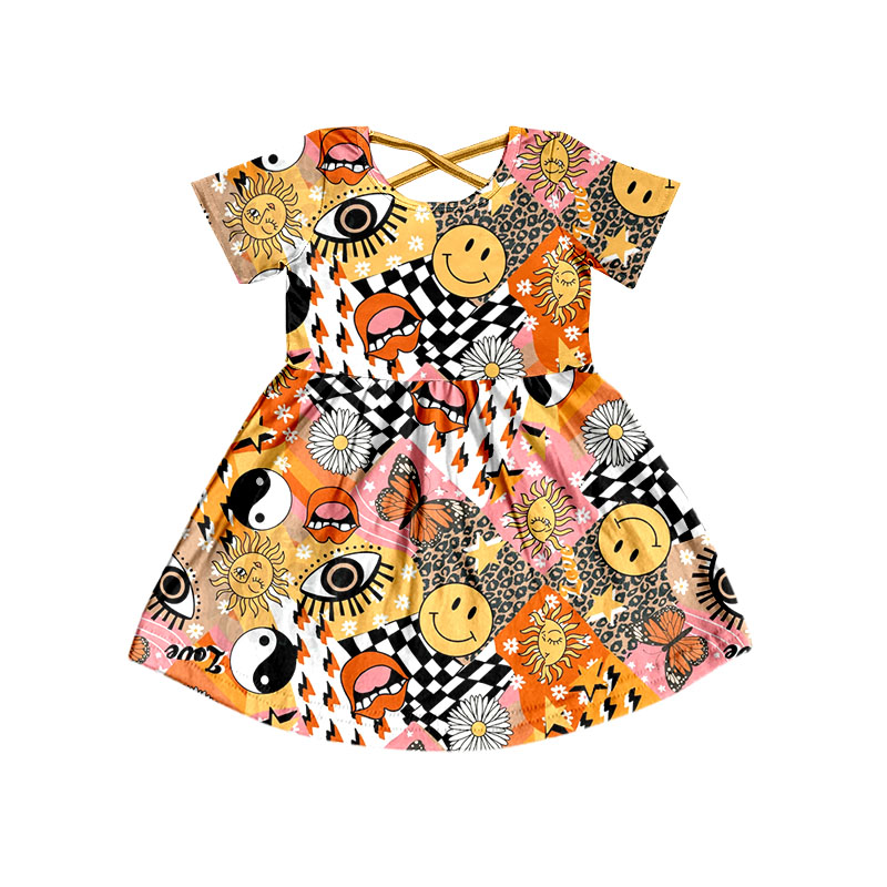 GSD0311 preorder sun butterfly orange short sleeve girl dress 20230224