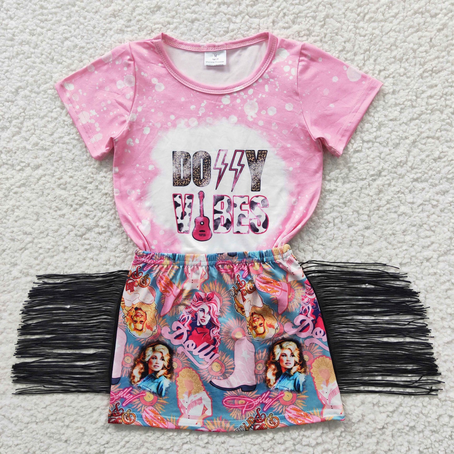 GSD0317 western cow tassel skirt short sleeve girl summer outfit 20230404 RTS