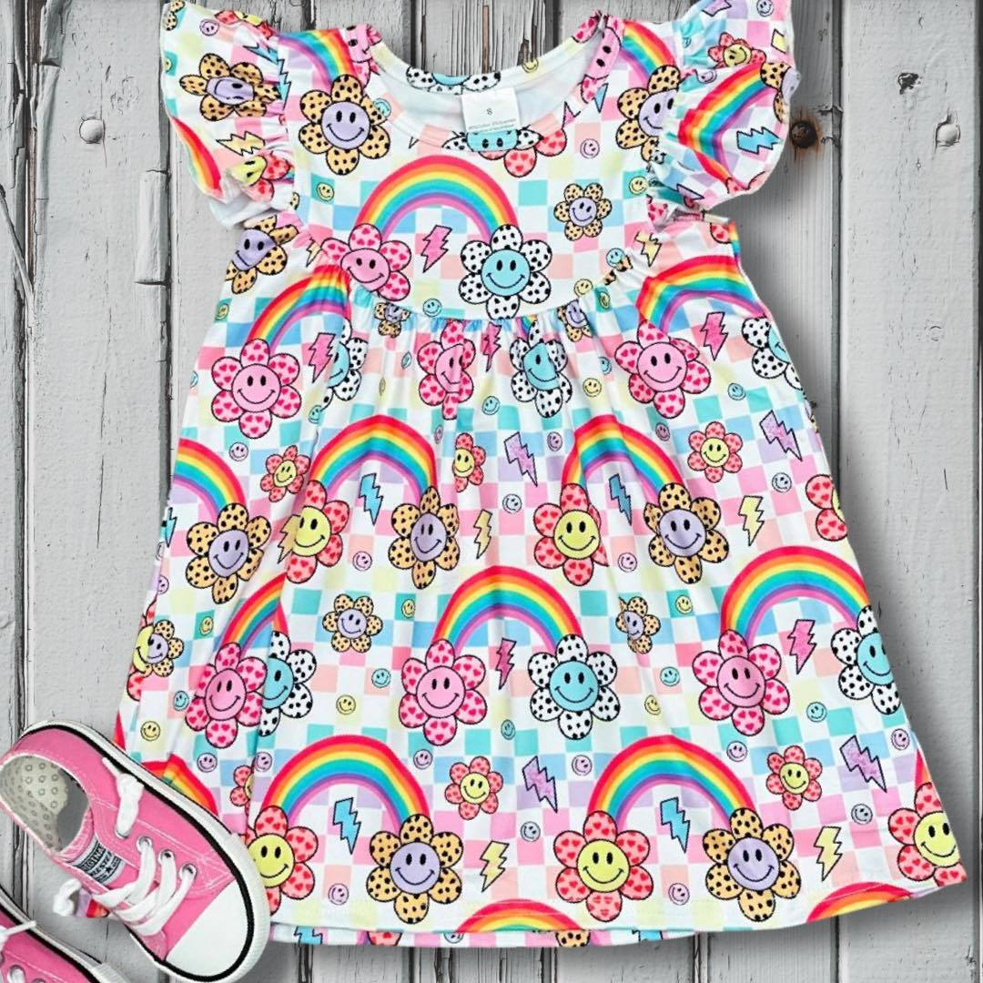 GSD0324 sun smile rainbow short sleeves girl dress 20230329 RTS