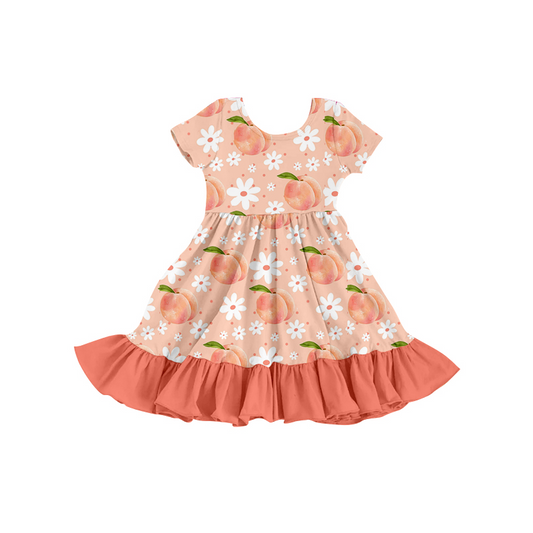 GSD0337 tulle puffy short sleeve peach flower bow girl dress 20230329 preorder