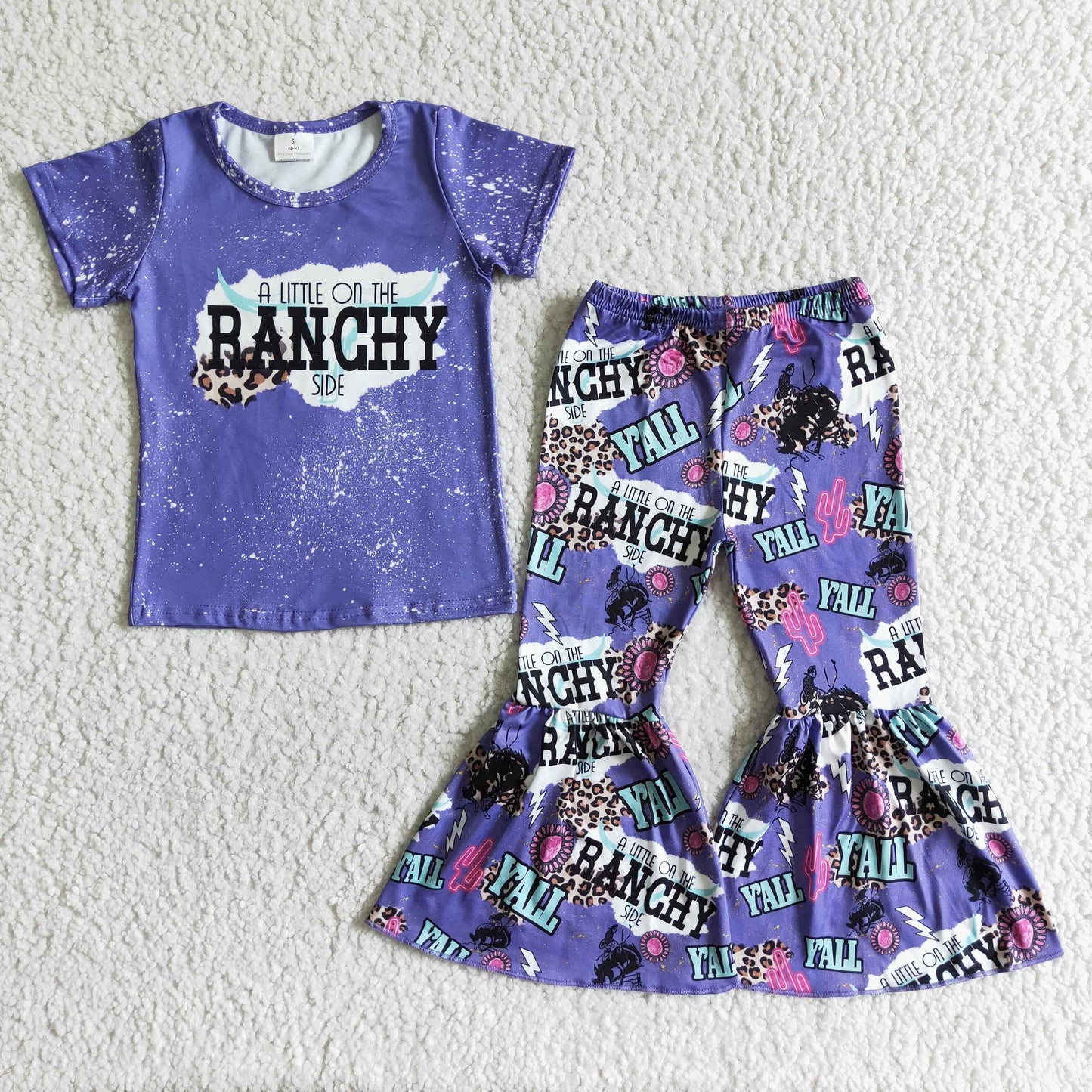 Ranchy rall pinkgem purple short sleeve top bell bottom girl outfits 0509