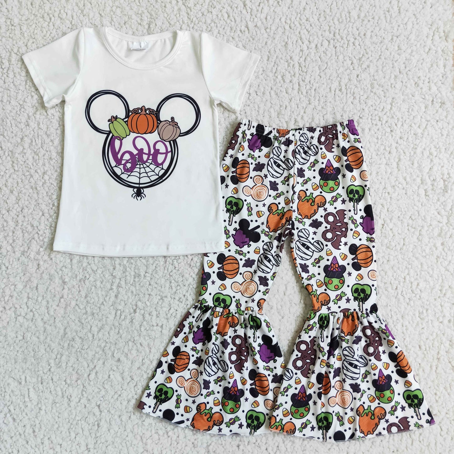 RTS 0706 halloween mouse flower short sleeve bell bottom pants girl outfit