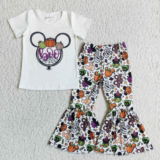 RTS 0706 halloween mouse flower short sleeve bell bottom pants girl outfit