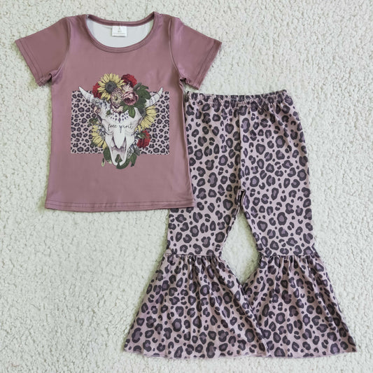 GSPO0152 RED leopard cow FLOWER short sleeve girl outfit RTS