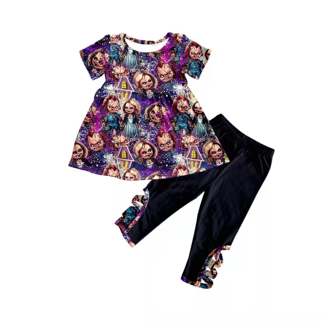 preorder halloween cartoon short sleeve long legging pants purple girl outfit 0709