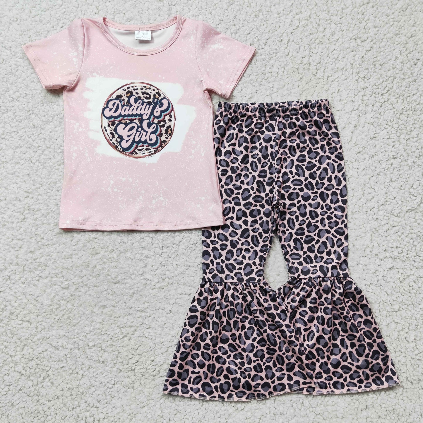 GSPO0219 RTS pink leoapard daddy girl short sleeve girl outfit 20230209