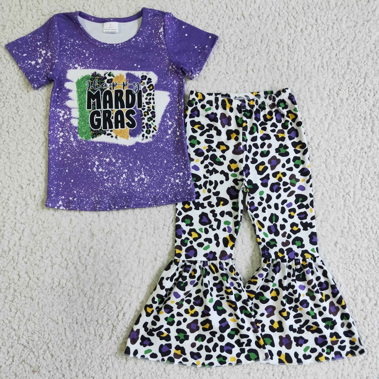 GSPO0221 Mardi gras purple leopard short sleeve girl outfit 1112 RTS