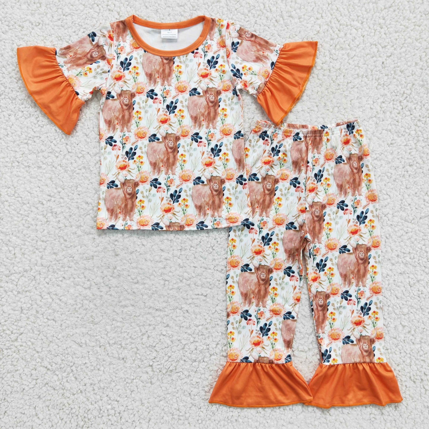 1121 RTS flower cow short  sleeve girl pajamas GSPO0222