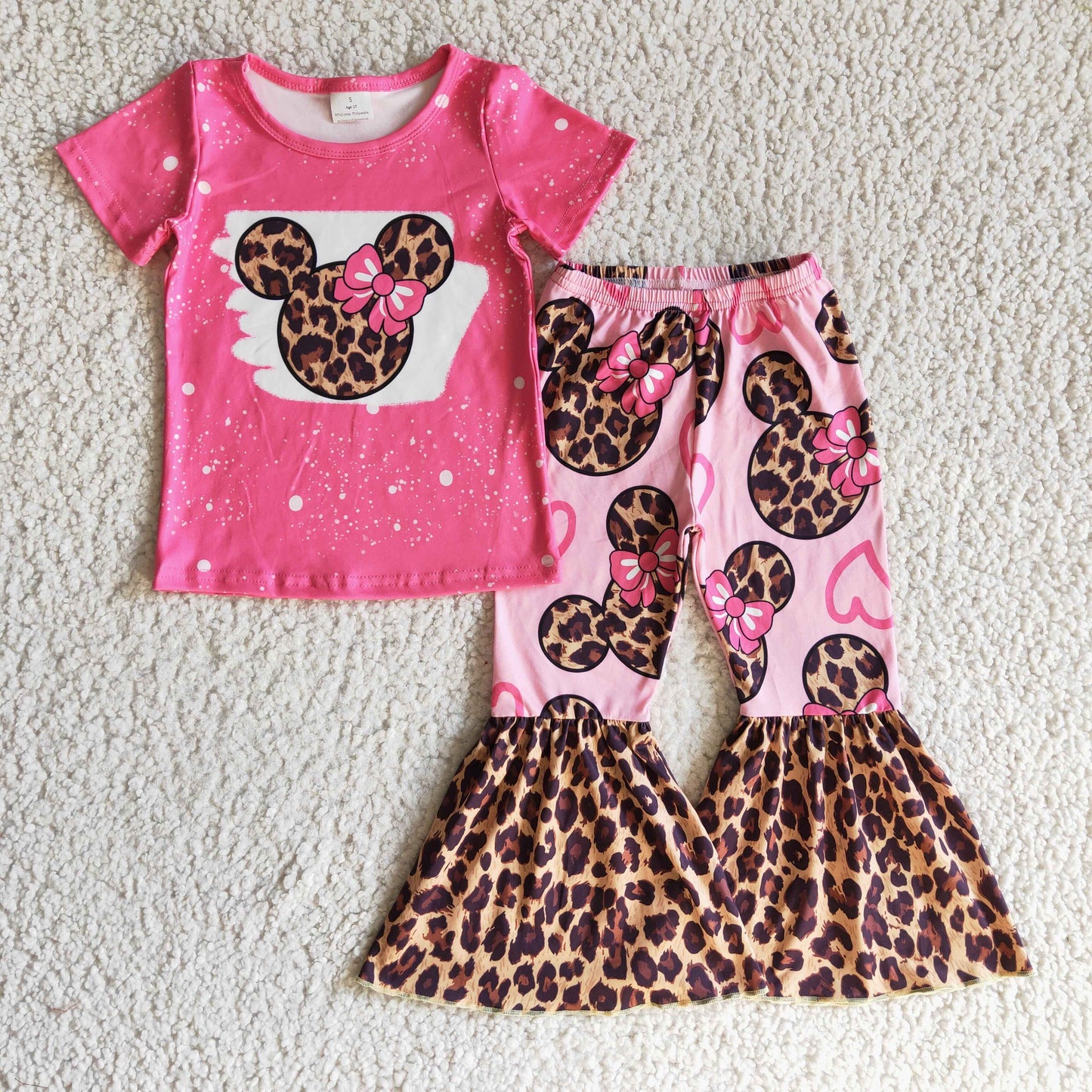 GSPO0225 cartoon mouse leopard short sleeve girl outfit RTS 1110