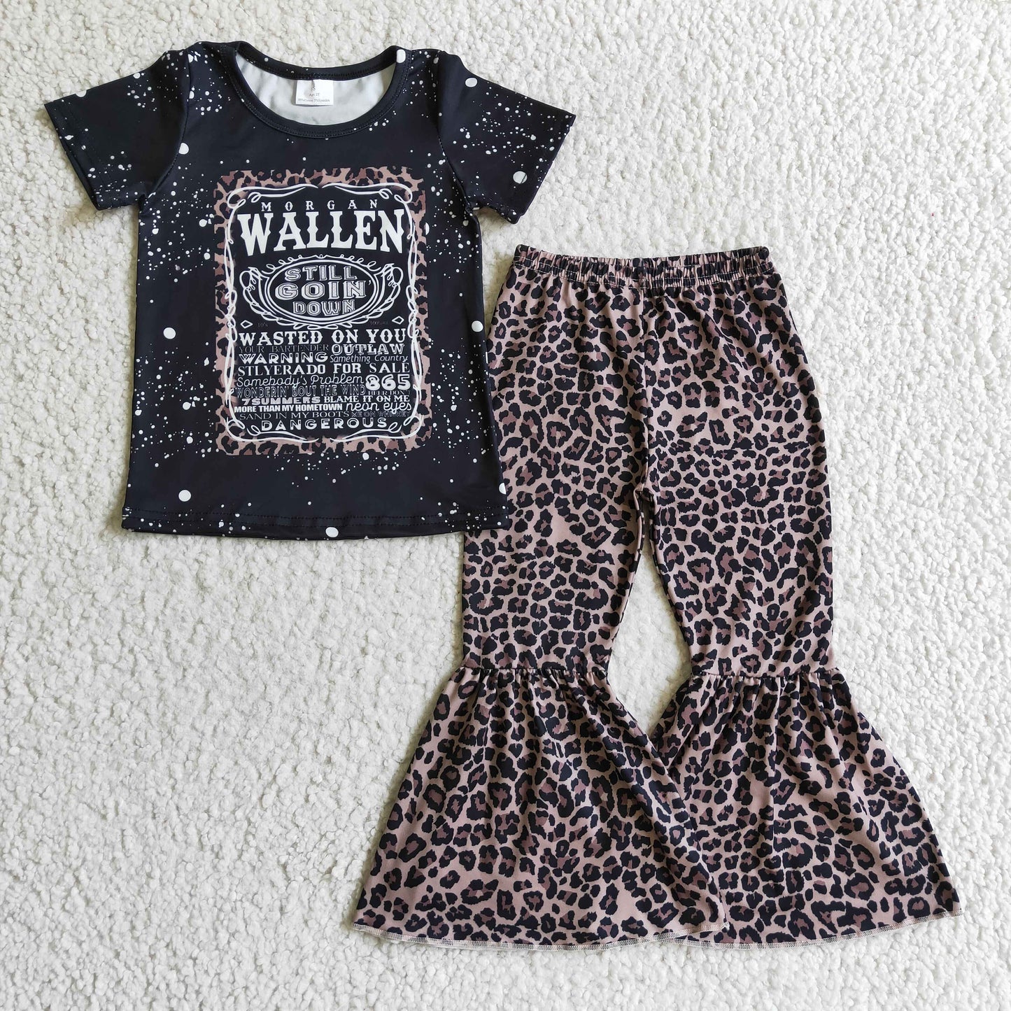 promotion RTS GSPO0227 western singer leopard wallen Black short sleeve girl outfit 1108