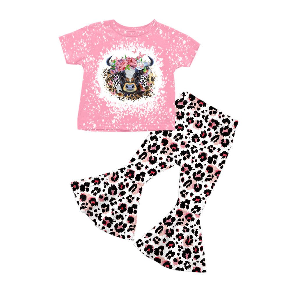 1013 preorder cow flower short sleeve girl outfit set