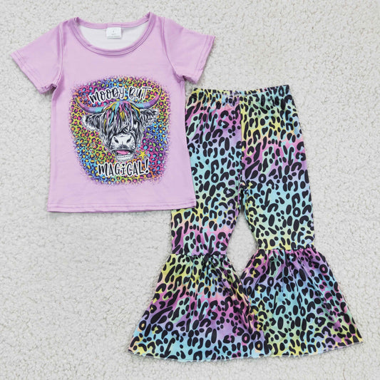 GSPO0240 Mardi Gras purple short sleeve COW bell bottom girl outfits 1207 RTS