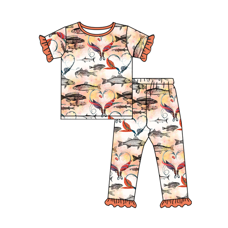 western hunting fishing preorder short sleeve girl outfit pajamas 1025