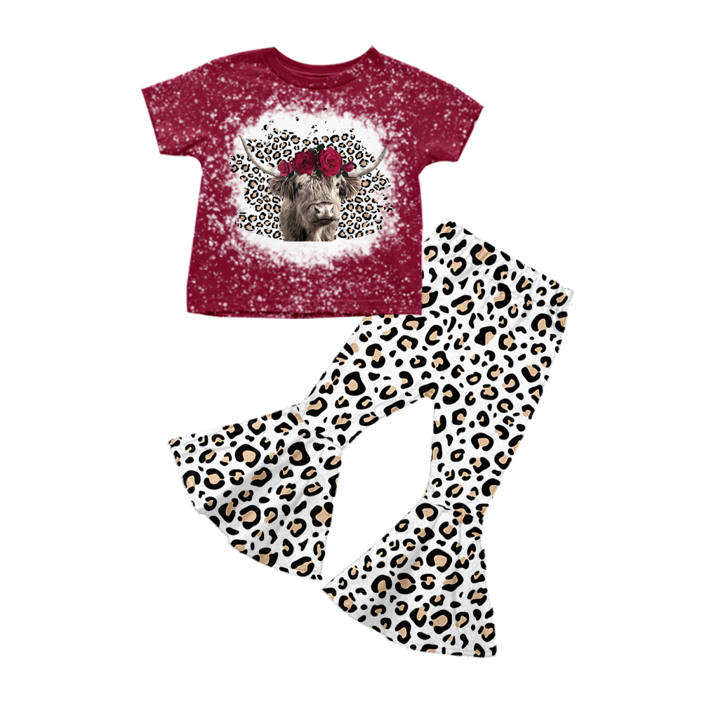 western cow leopard preorder short sleeve girl outfit 1025