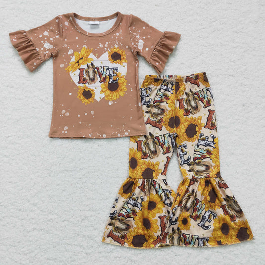 1112 RTS GSPO0277 short sleeve cow sunflower love girl outfit