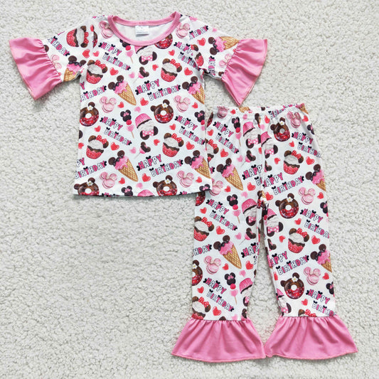 GSPO0306 happy birthday short sleeve girl pajamas outfit 1206