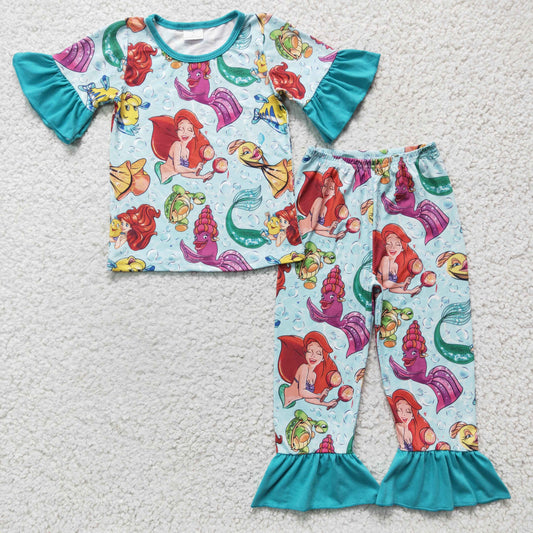 GSPO0315 mermaid short sleeve girl pajamas outfit RTS 1208