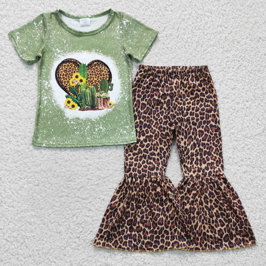 GSPO0323 sunflower western love leopard short sleeve girl outfit 2023811 RTS