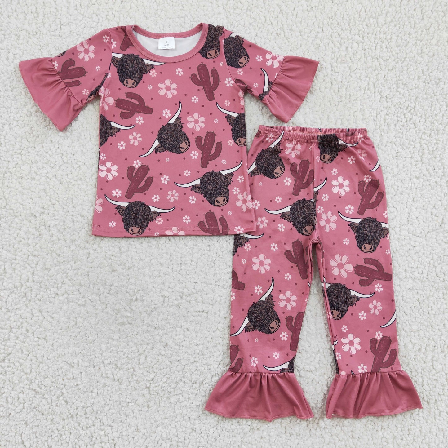 GSPO0326 short sleeve cow western girl pajamas outfit 1219